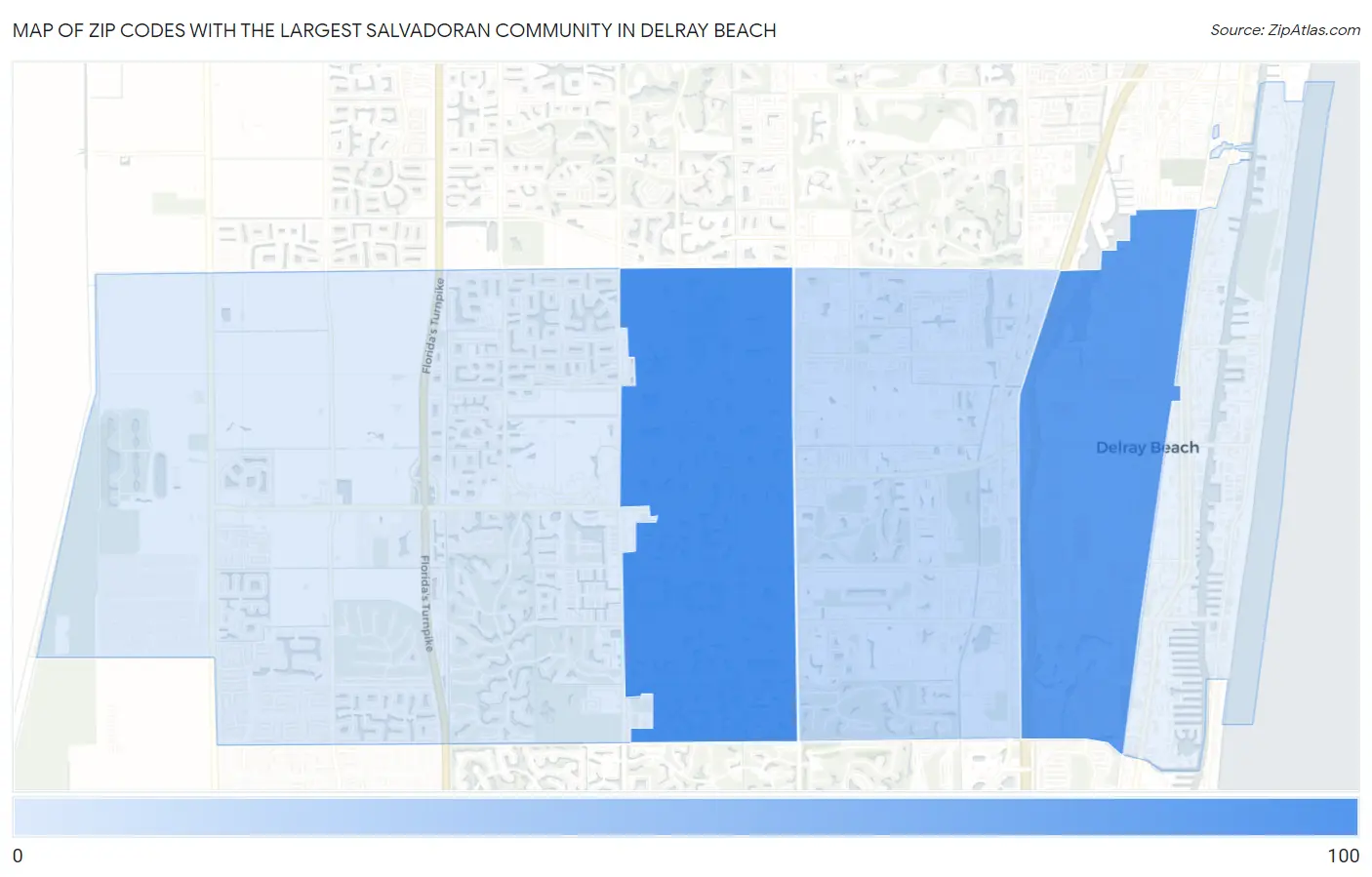 Zip Codes with the Largest Salvadoran Community in Delray Beach Map