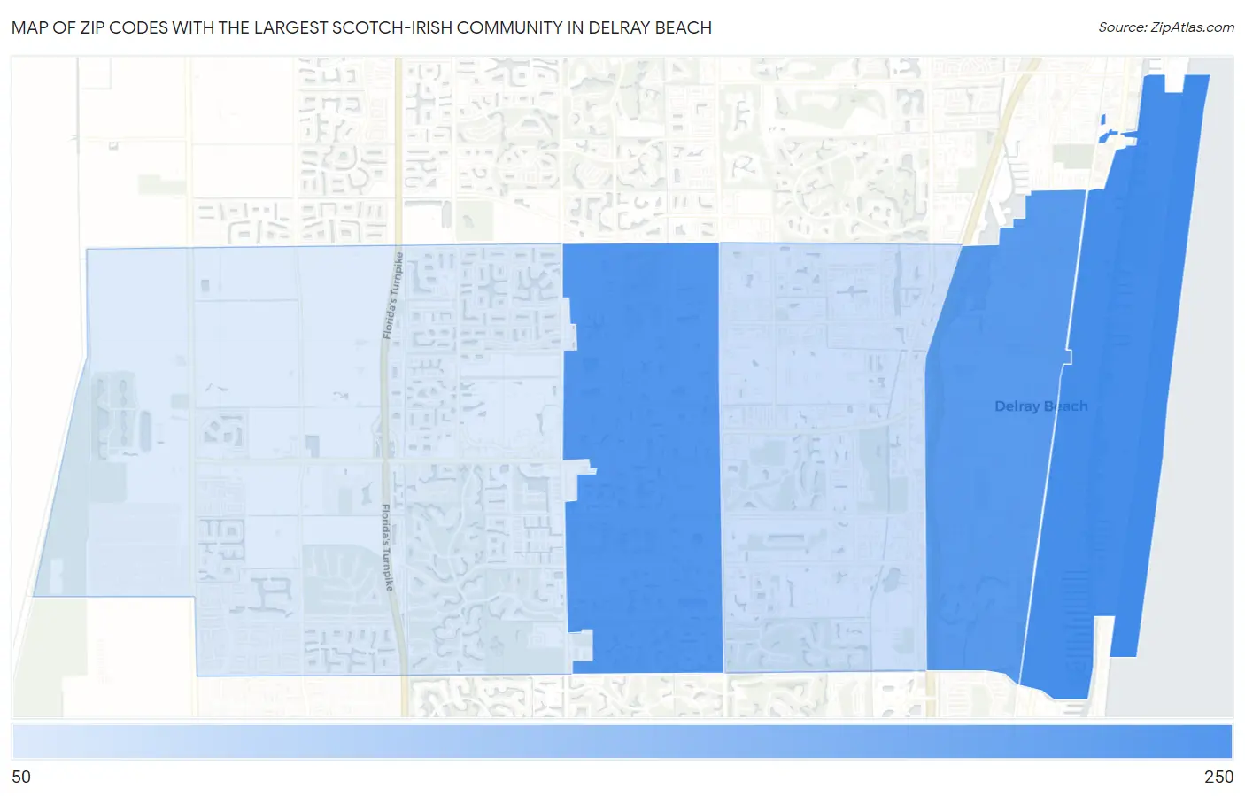 Zip Codes with the Largest Scotch-Irish Community in Delray Beach Map