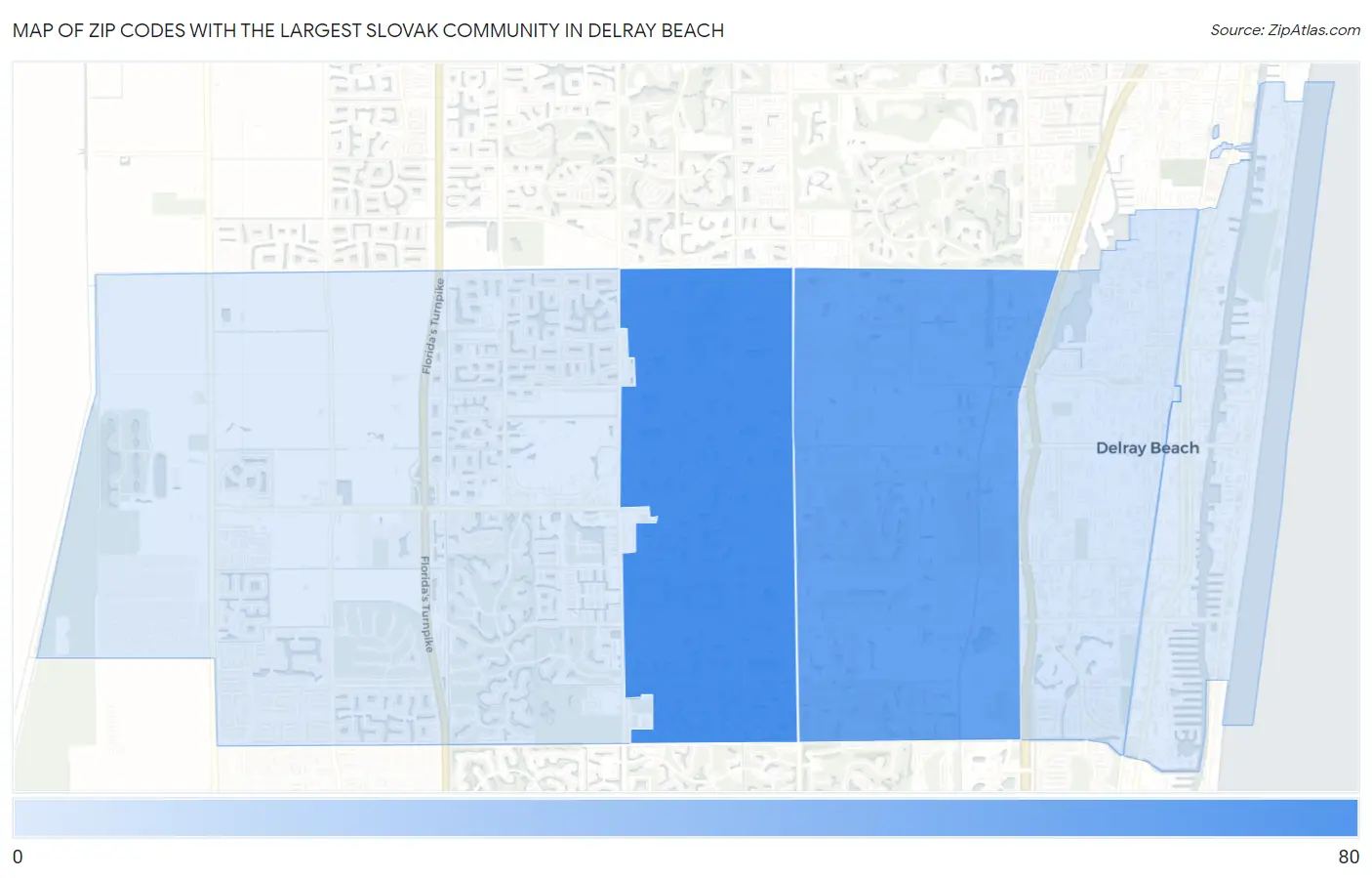 Zip Codes with the Largest Slovak Community in Delray Beach Map
