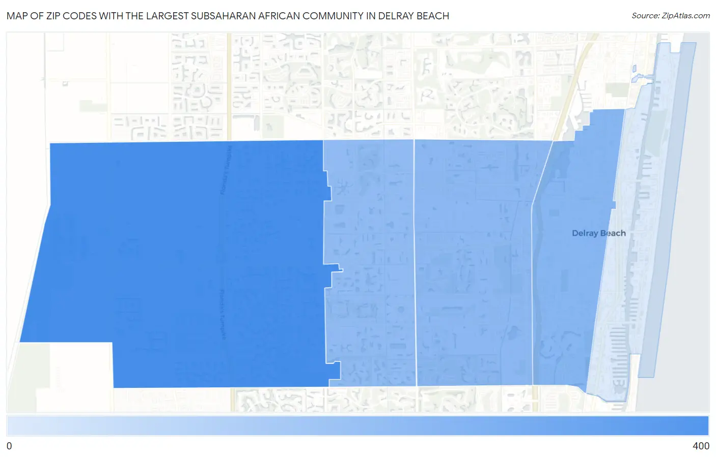 Zip Codes with the Largest Subsaharan African Community in Delray Beach Map