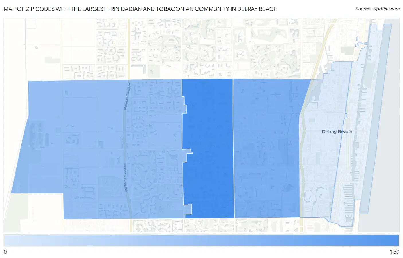 Zip Codes with the Largest Trinidadian and Tobagonian Community in Delray Beach Map