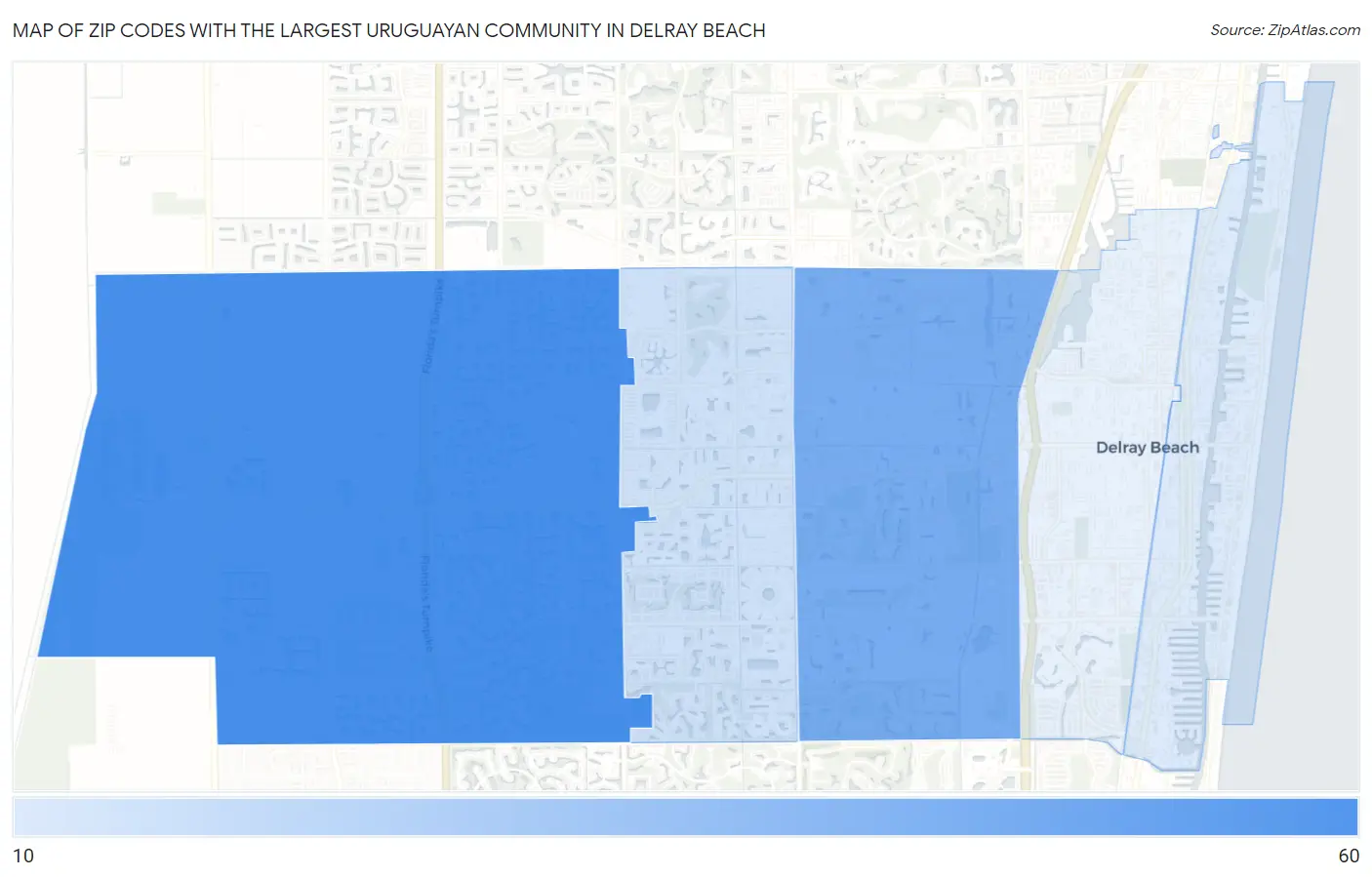 Zip Codes with the Largest Uruguayan Community in Delray Beach Map