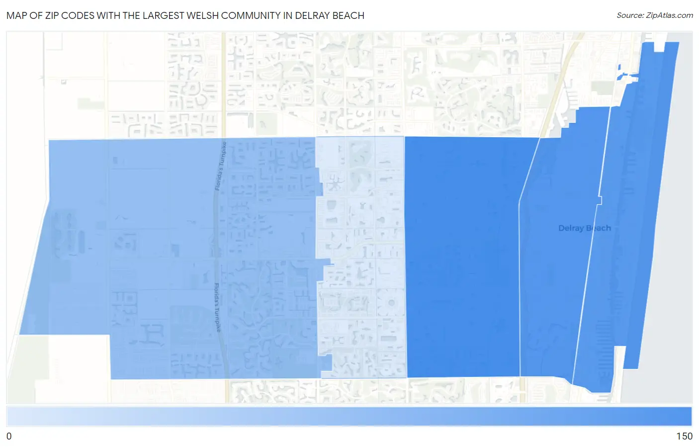 Zip Codes with the Largest Welsh Community in Delray Beach Map