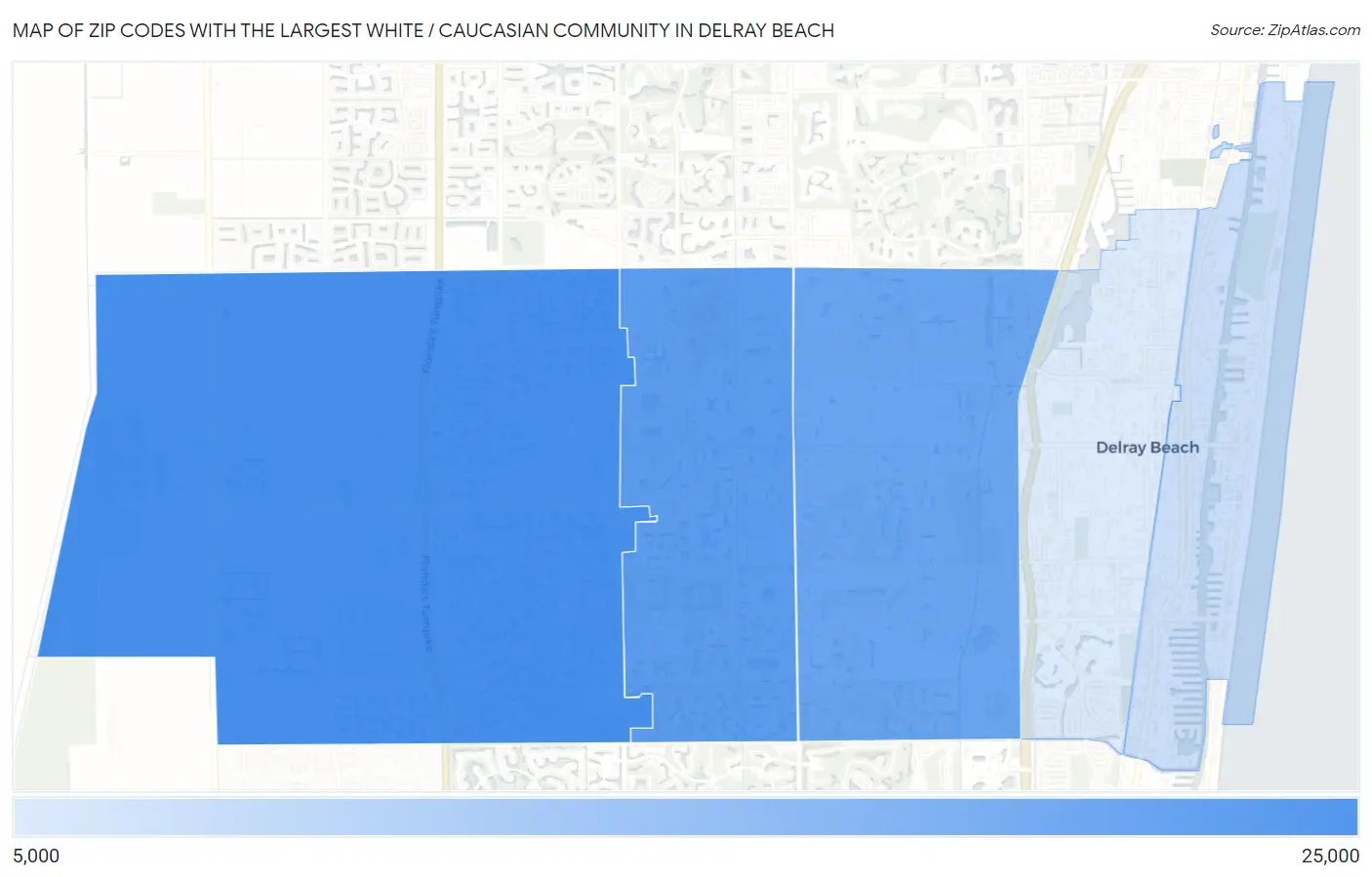 Zip Codes with the Largest White / Caucasian Community in Delray Beach Map