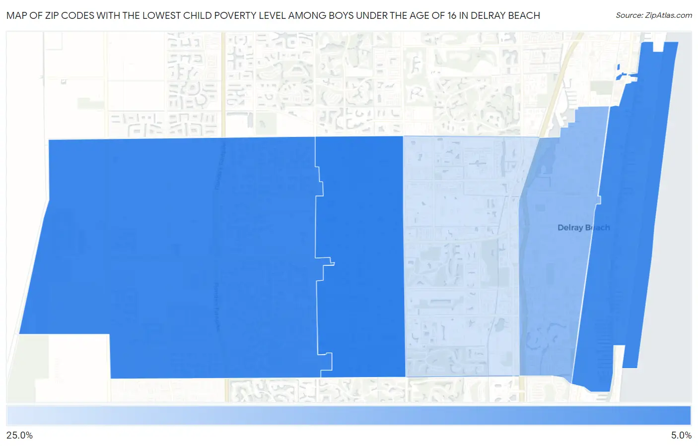 Zip Codes with the Lowest Child Poverty Level Among Boys Under the Age of 16 in Delray Beach Map