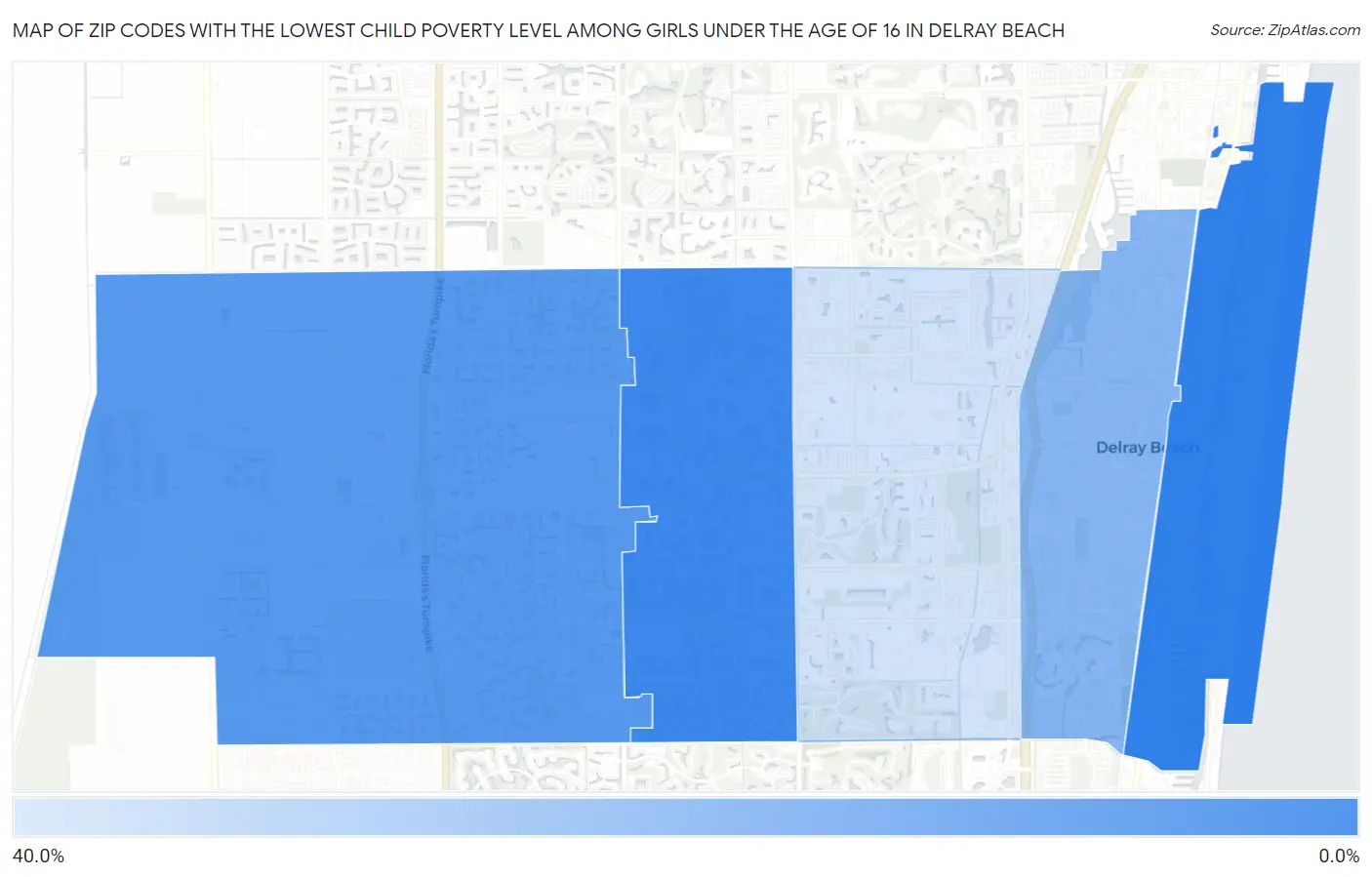 Zip Codes with the Lowest Child Poverty Level Among Girls Under the Age of 16 in Delray Beach Map