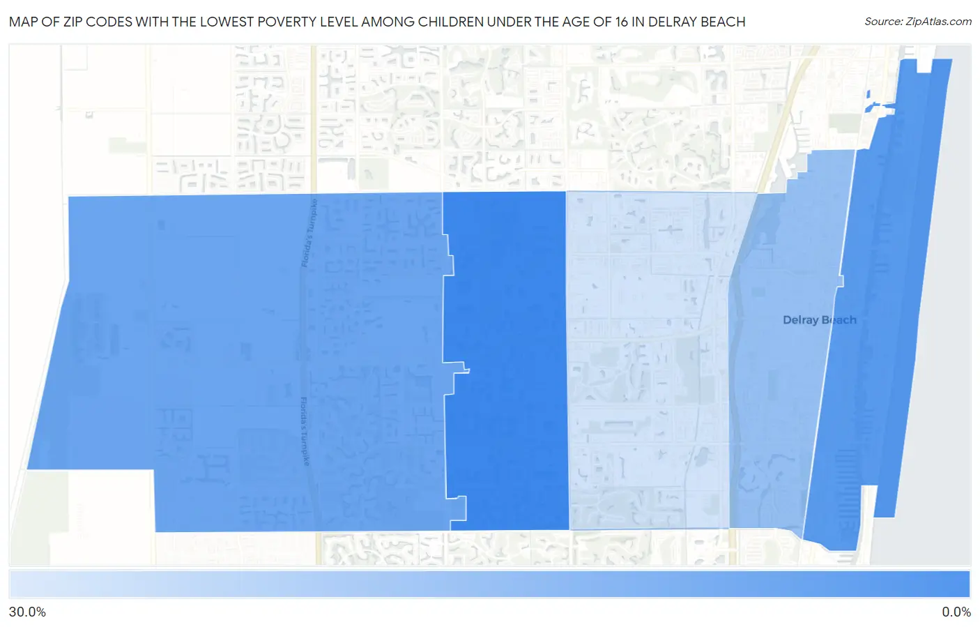 Zip Codes with the Lowest Poverty Level Among Children Under the Age of 16 in Delray Beach Map