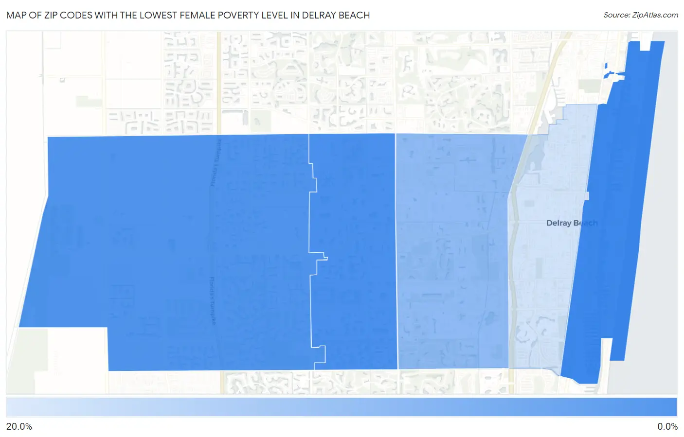 Zip Codes with the Lowest Female Poverty Level in Delray Beach Map