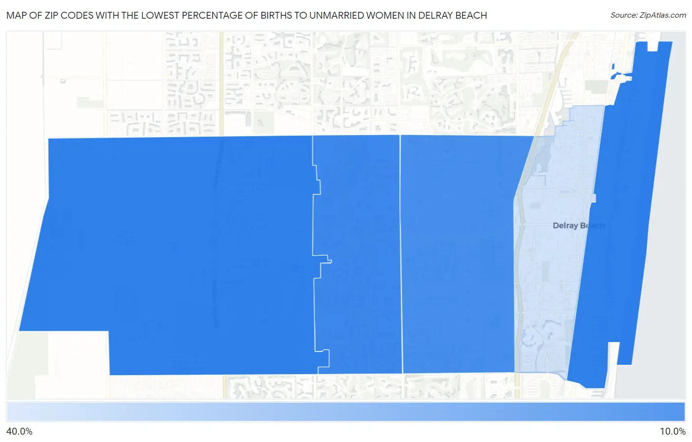 Zip Codes with the Lowest Percentage of Births to Unmarried Women in Delray Beach Map