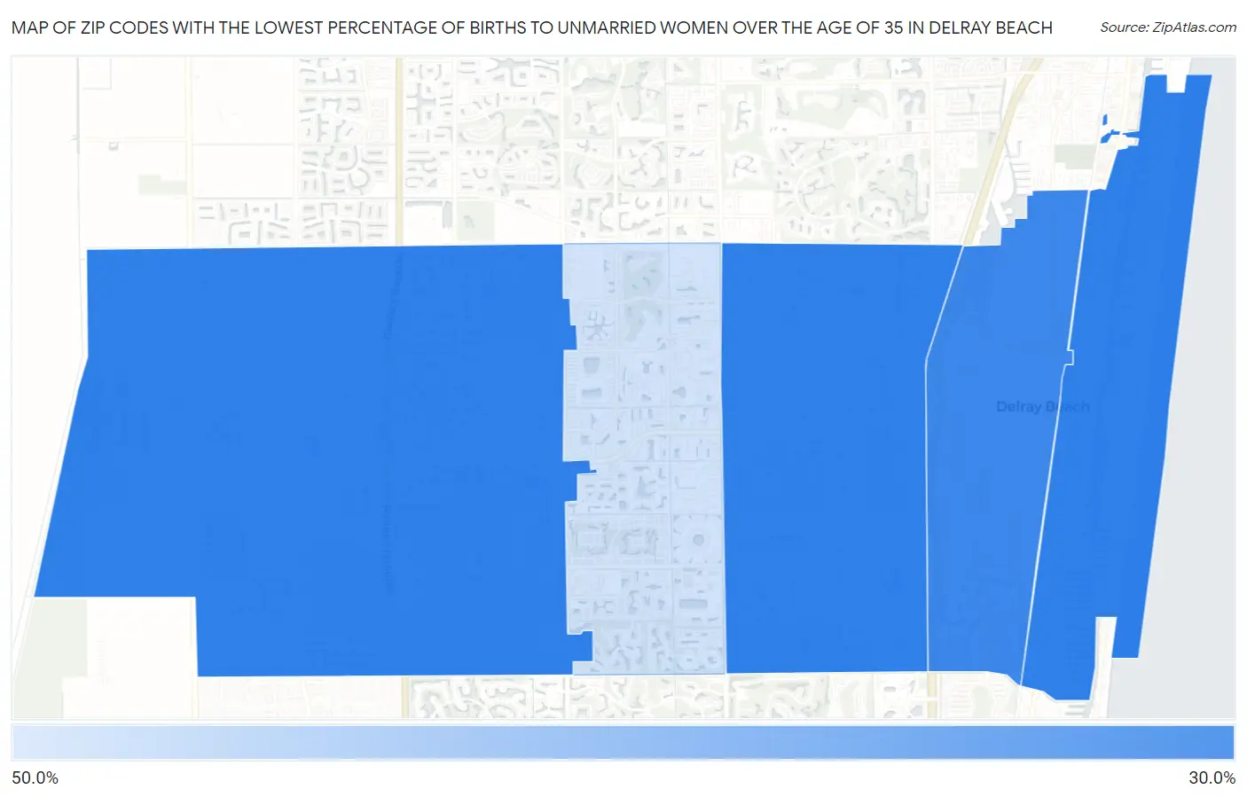 Zip Codes with the Lowest Percentage of Births to Unmarried Women over the Age of 35 in Delray Beach Map