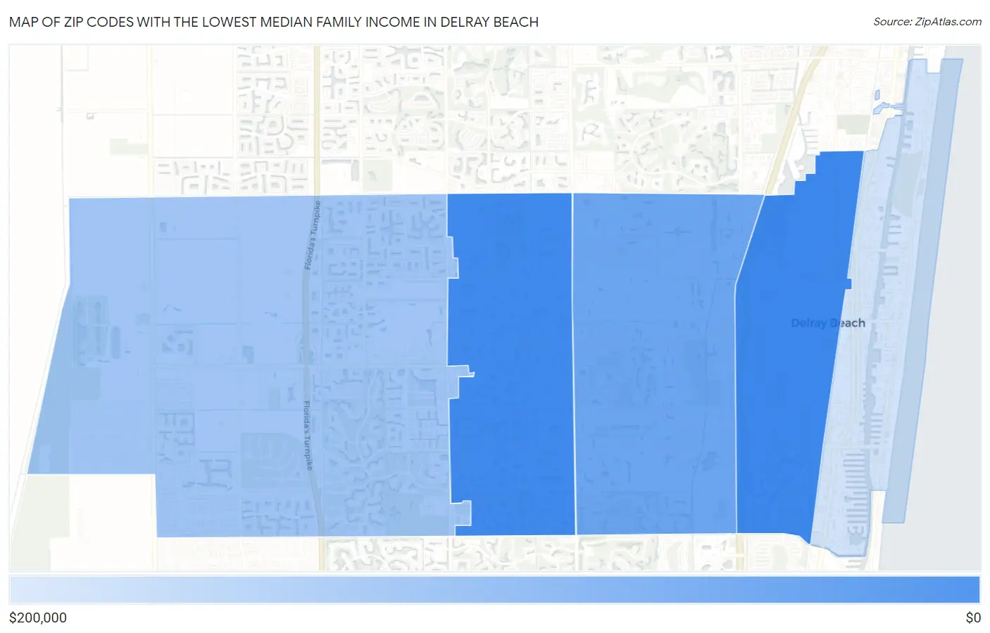 Zip Codes with the Lowest Median Family Income in Delray Beach Map