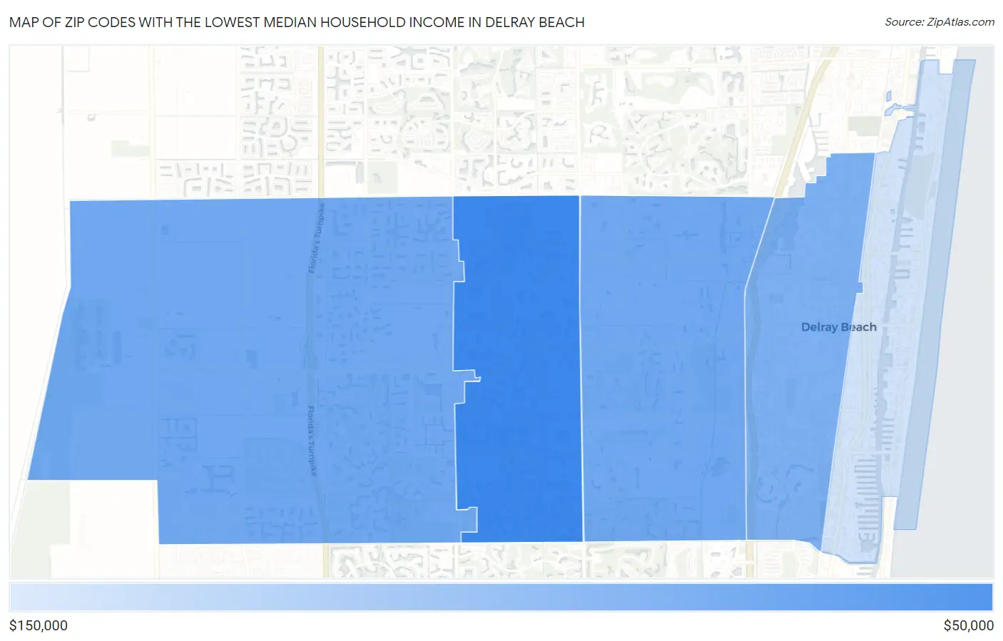 Zip Codes with the Lowest Median Household Income in Delray Beach Map