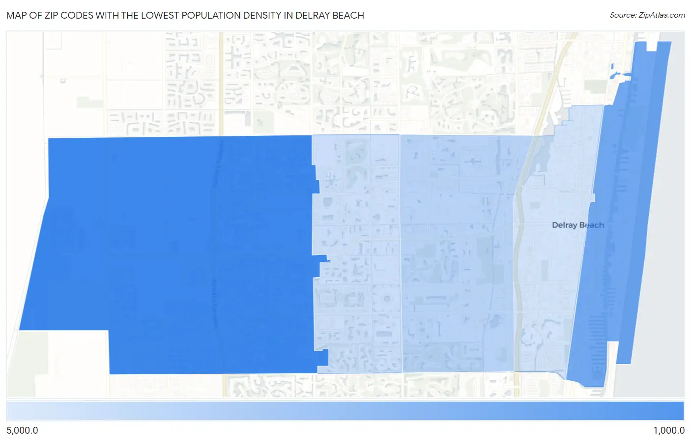 Zip Codes with the Lowest Population Density in Delray Beach Map