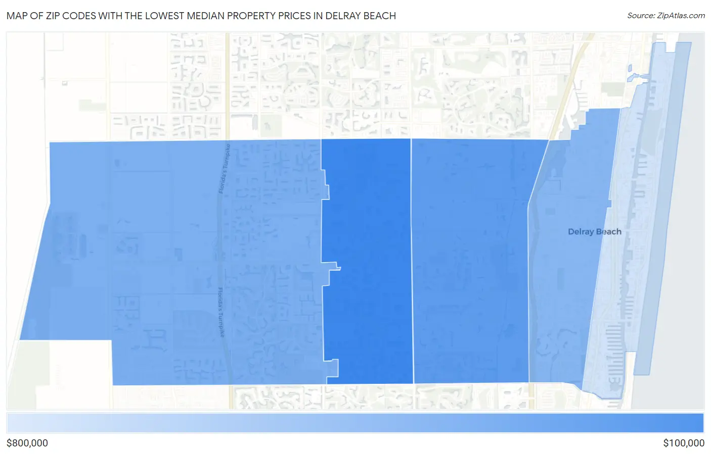 Zip Codes with the Lowest Median Property Prices in Delray Beach Map