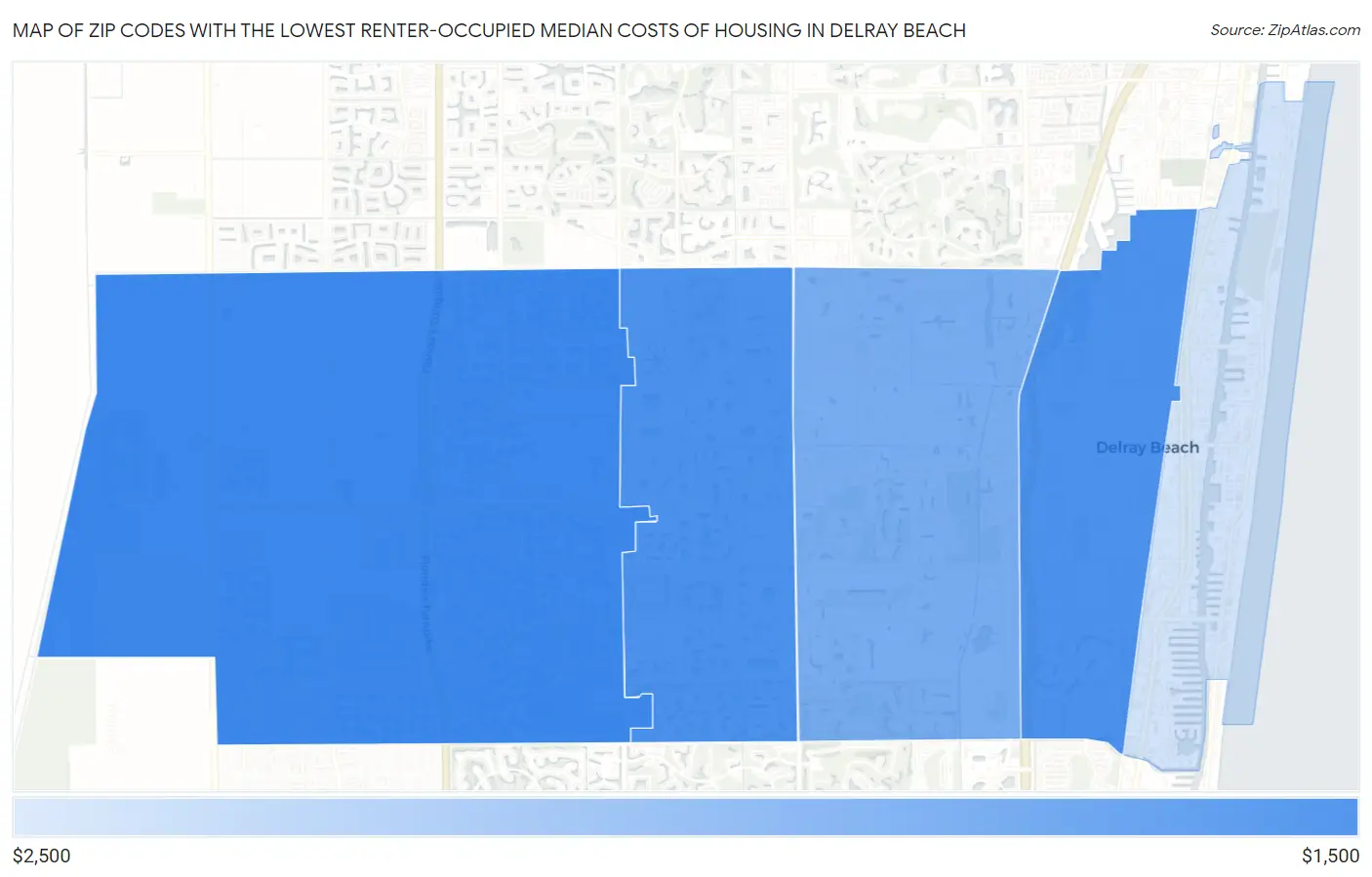 Zip Codes with the Lowest Renter-Occupied Median Costs of Housing in Delray Beach Map