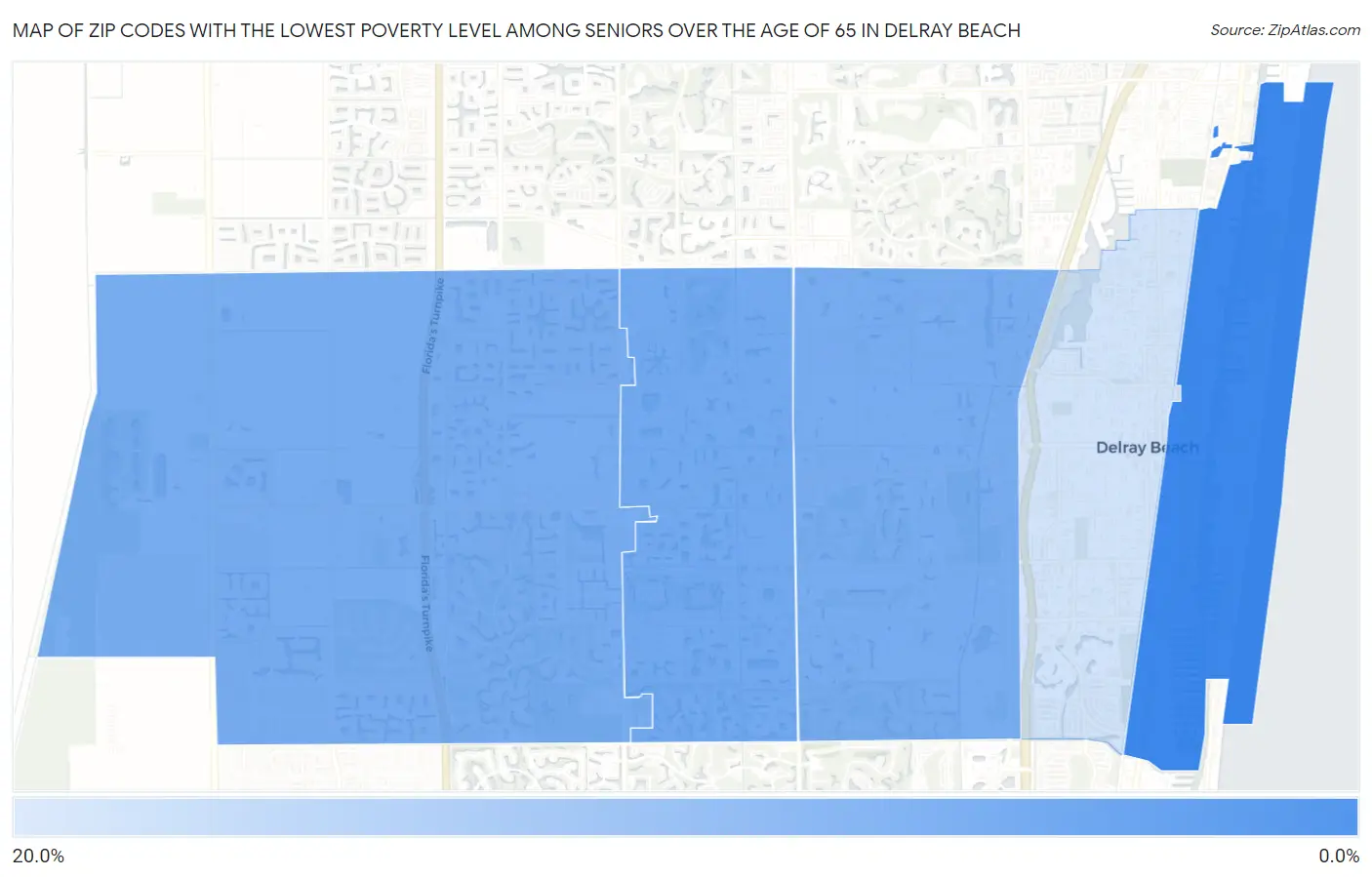 Zip Codes with the Lowest Poverty Level Among Seniors Over the Age of 65 in Delray Beach Map