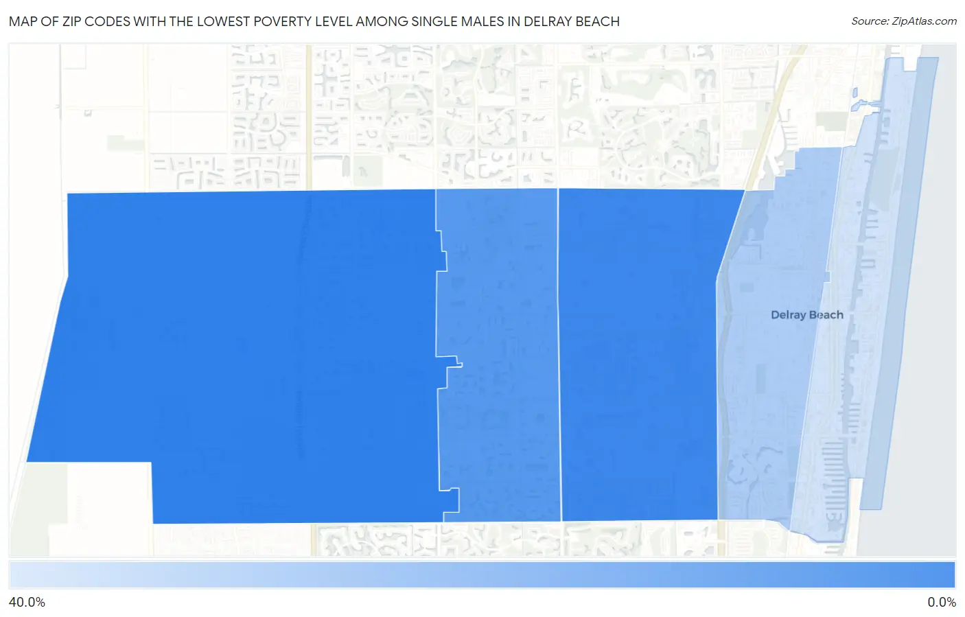 Zip Codes with the Lowest Poverty Level Among Single Males in Delray Beach Map