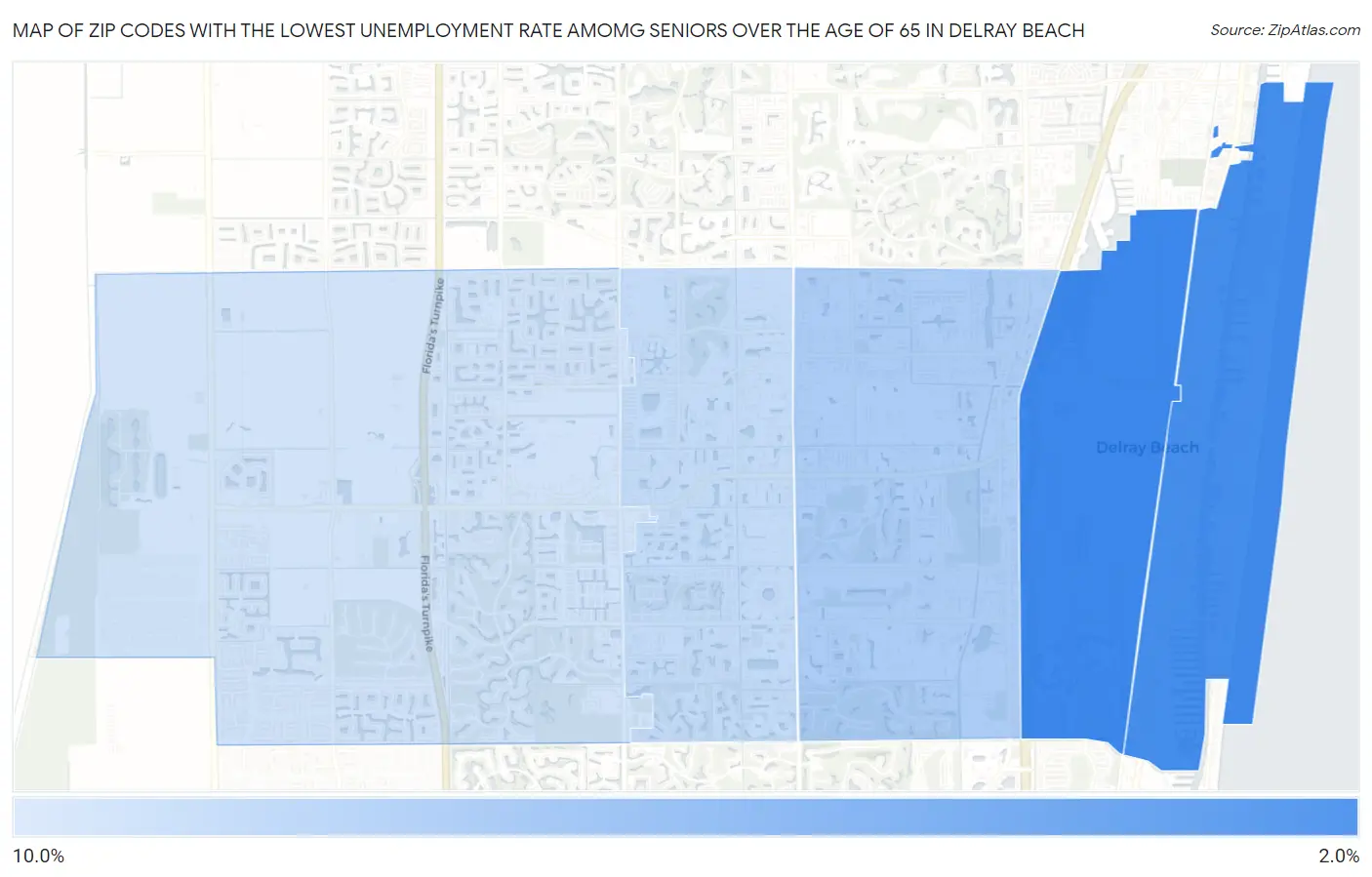 Zip Codes with the Lowest Unemployment Rate Amomg Seniors Over the Age of 65 in Delray Beach Map