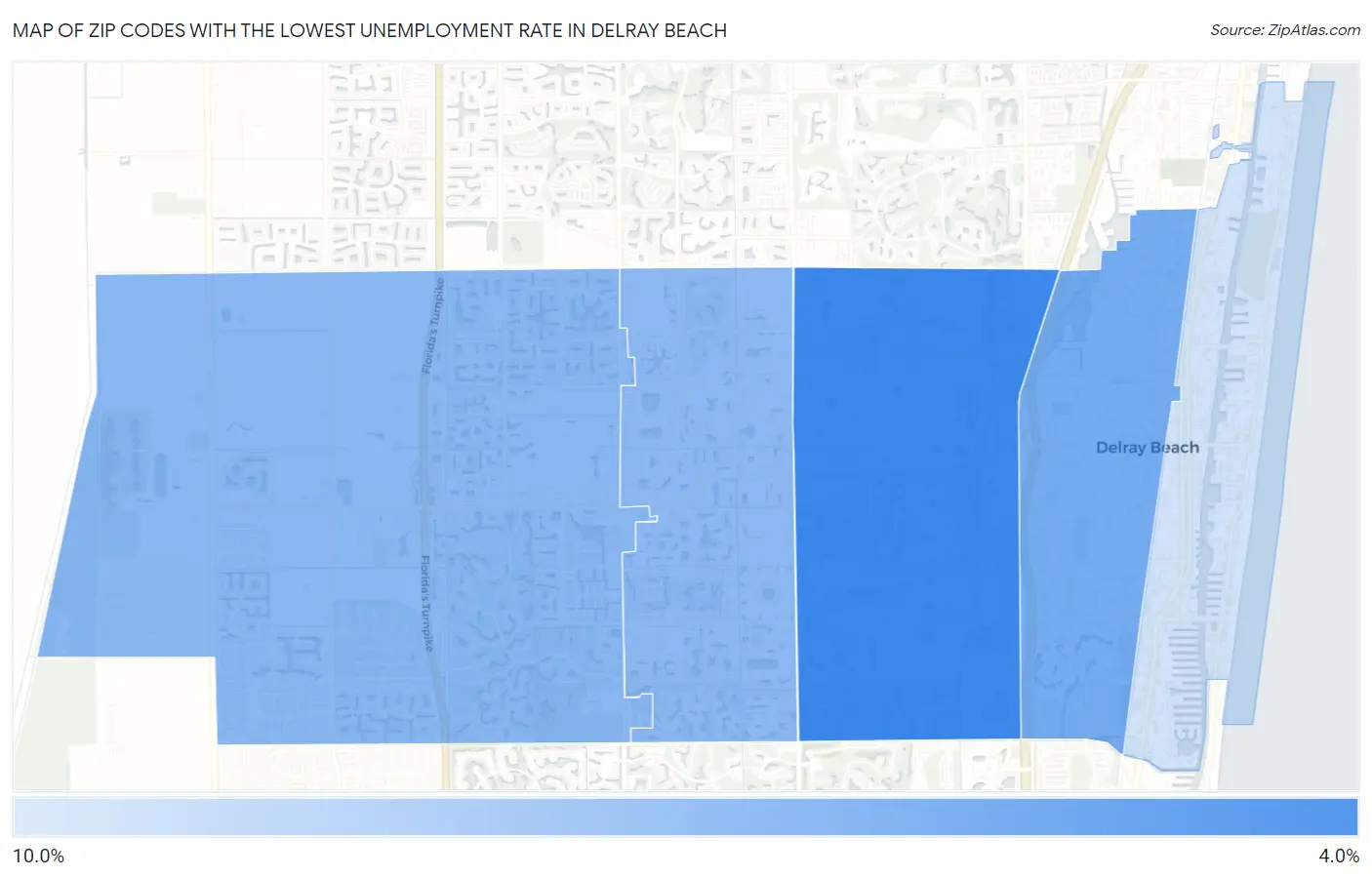 Zip Codes with the Lowest Unemployment Rate in Delray Beach Map