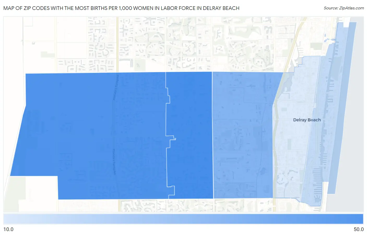 Zip Codes with the Most Births per 1,000 Women in Labor Force in Delray Beach Map