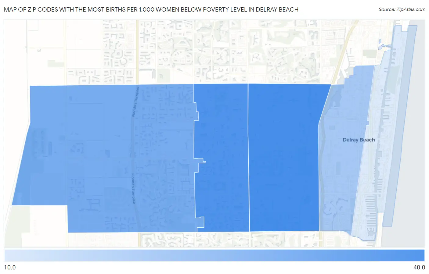 Zip Codes with the Most Births per 1,000 Women Below Poverty Level in Delray Beach Map