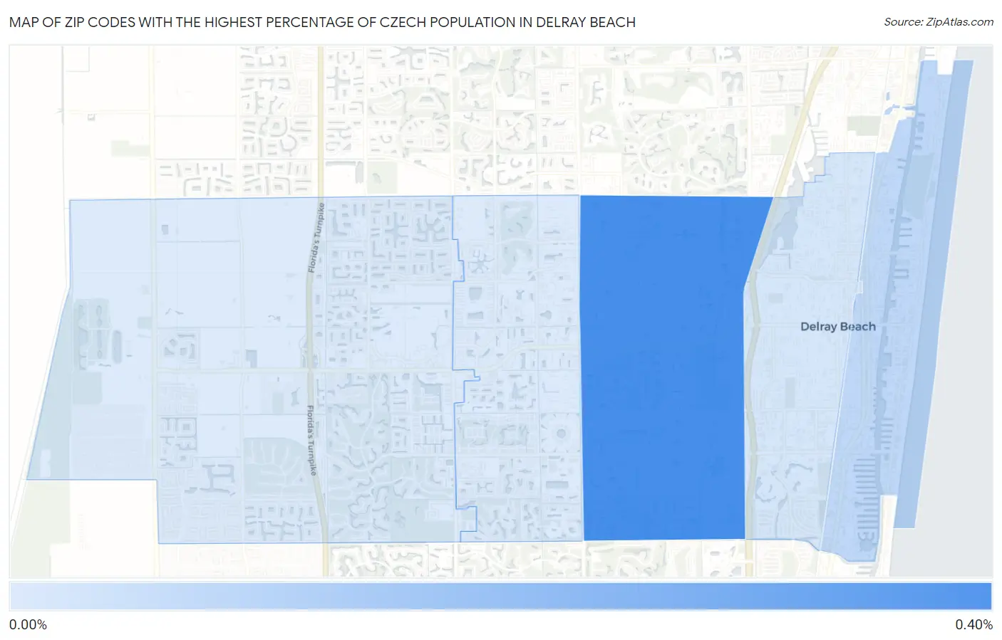 Zip Codes with the Highest Percentage of Czech Population in Delray Beach Map