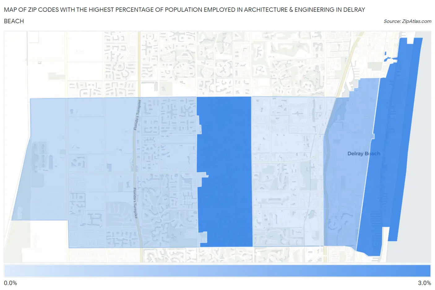 Zip Codes with the Highest Percentage of Population Employed in Architecture & Engineering in Delray Beach Map