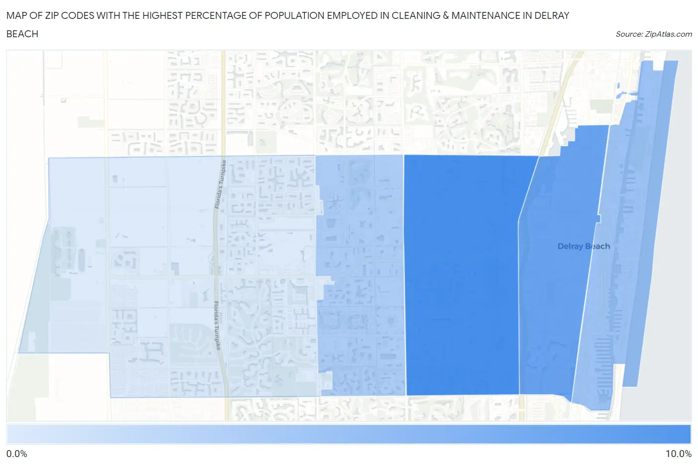 Zip Codes with the Highest Percentage of Population Employed in Cleaning & Maintenance in Delray Beach Map