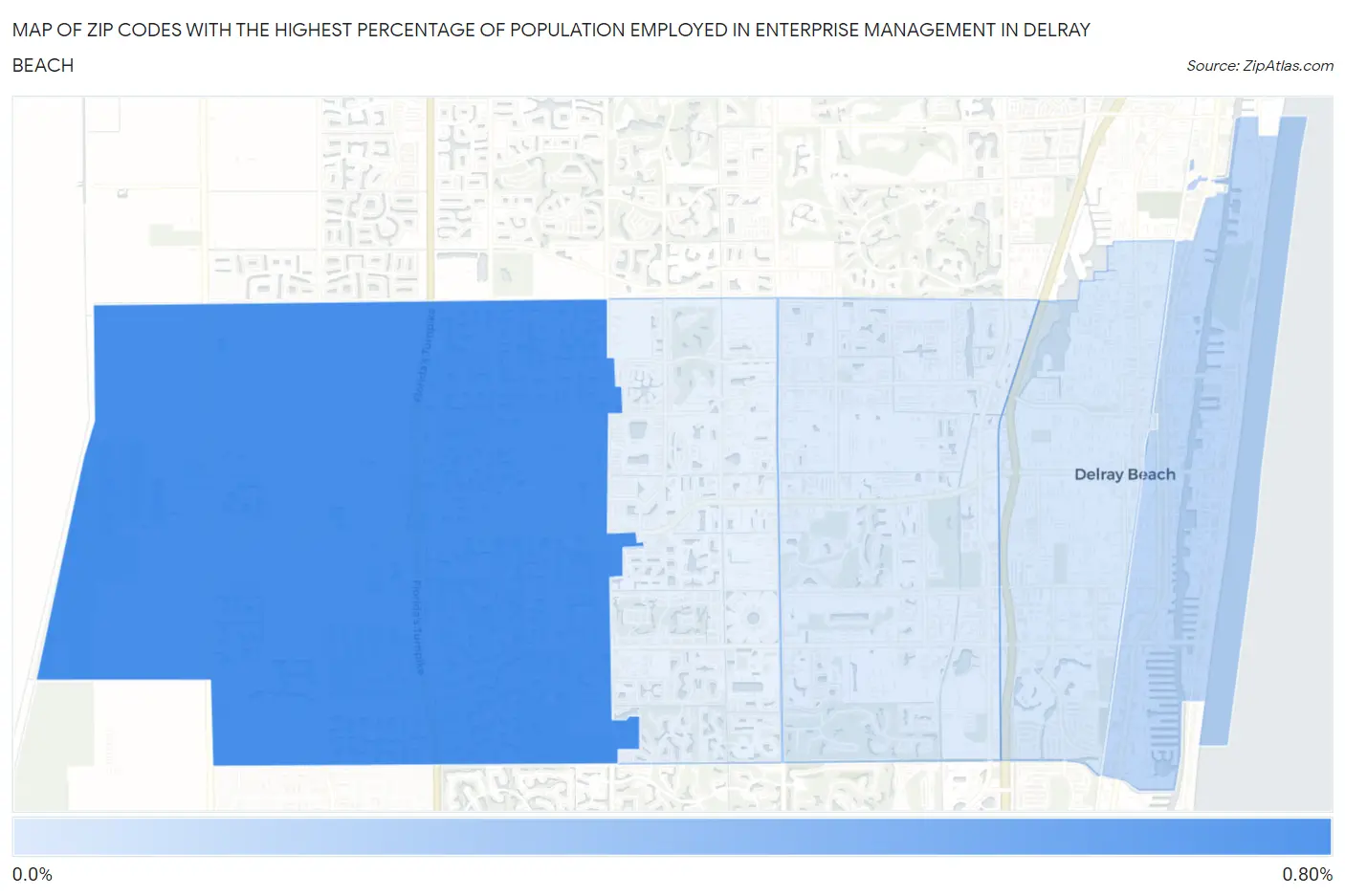 Zip Codes with the Highest Percentage of Population Employed in Enterprise Management in Delray Beach Map