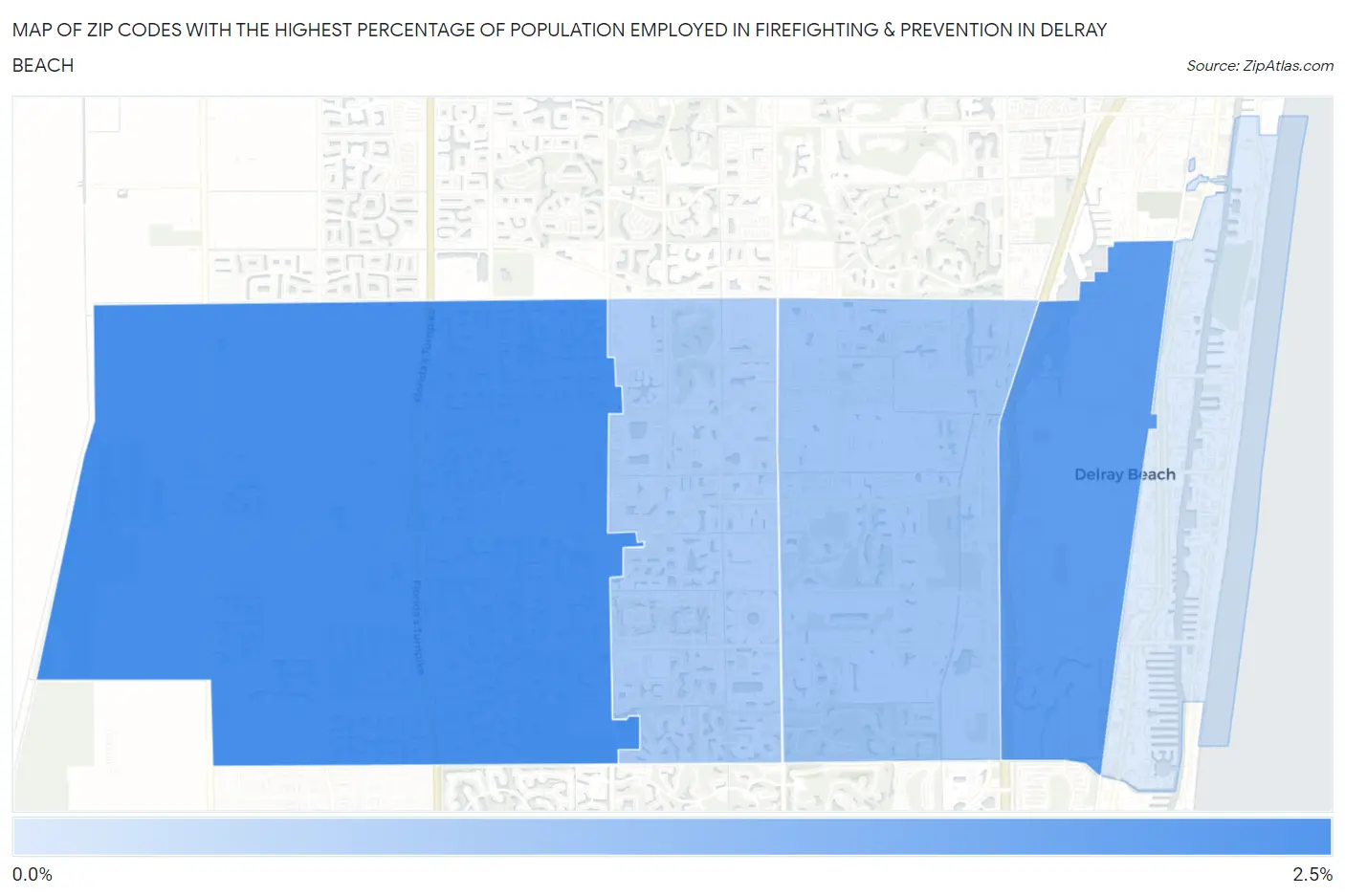 Zip Codes with the Highest Percentage of Population Employed in Firefighting & Prevention in Delray Beach Map