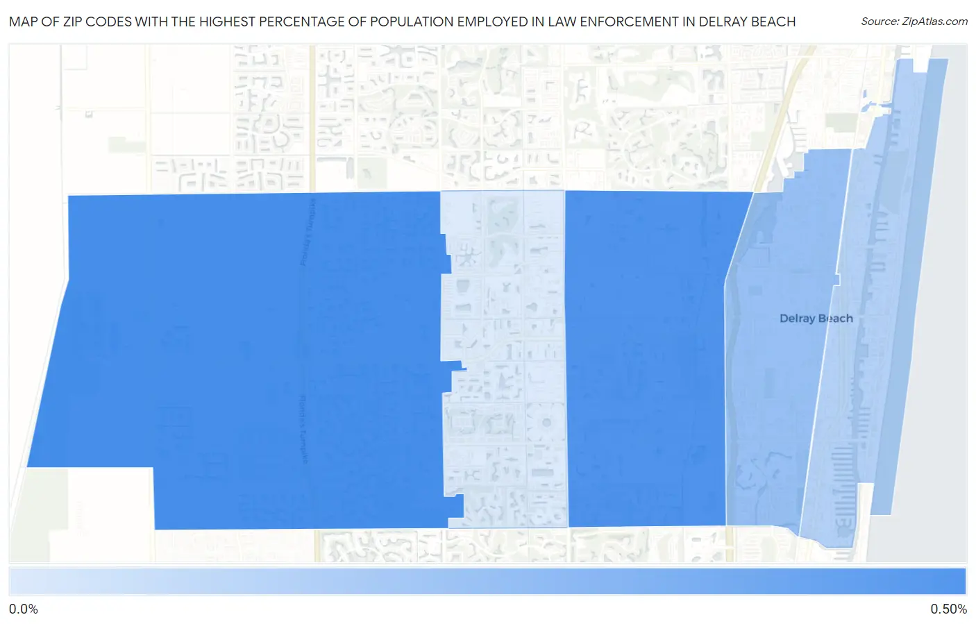 Zip Codes with the Highest Percentage of Population Employed in Law Enforcement in Delray Beach Map
