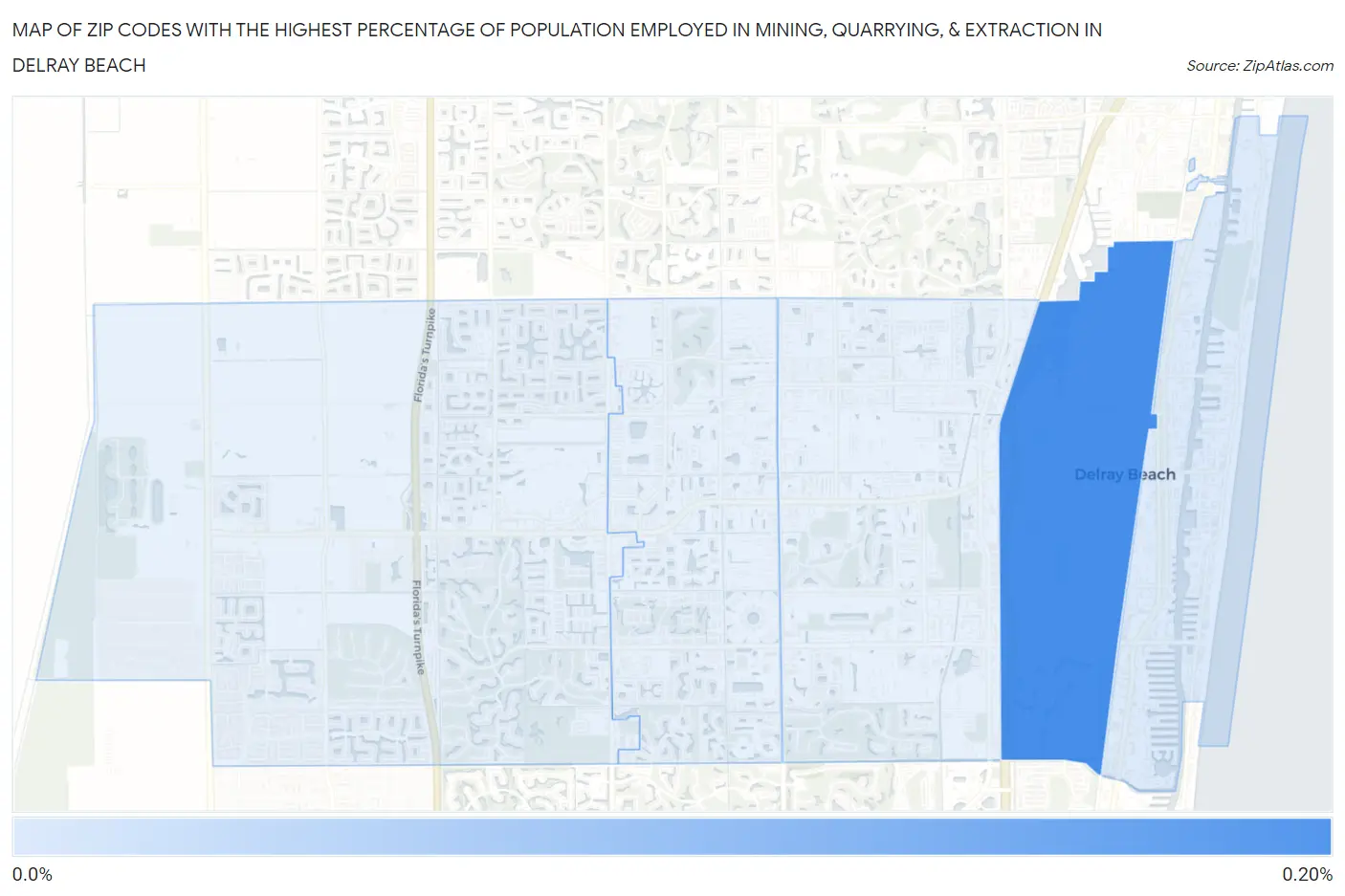 Zip Codes with the Highest Percentage of Population Employed in Mining, Quarrying, & Extraction in Delray Beach Map