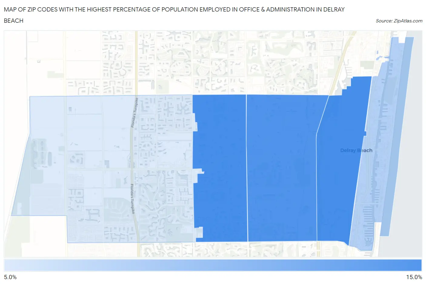Zip Codes with the Highest Percentage of Population Employed in Office & Administration in Delray Beach Map