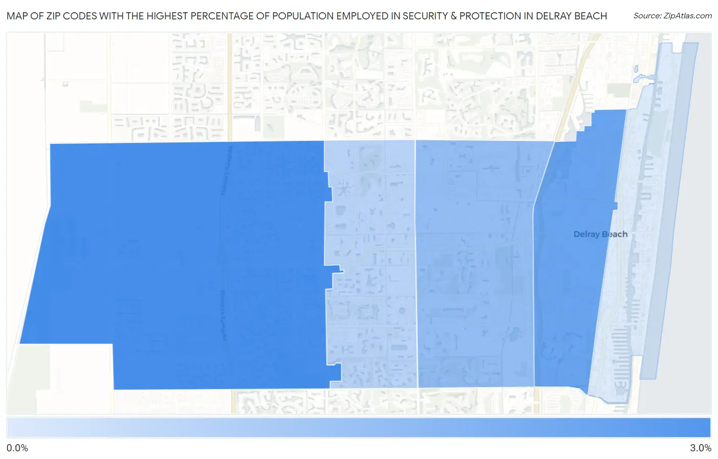 Zip Codes with the Highest Percentage of Population Employed in Security & Protection in Delray Beach Map