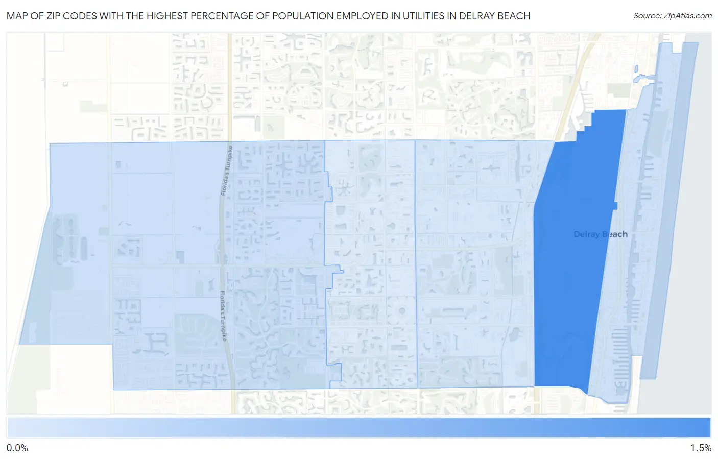 Zip Codes with the Highest Percentage of Population Employed in Utilities in Delray Beach Map