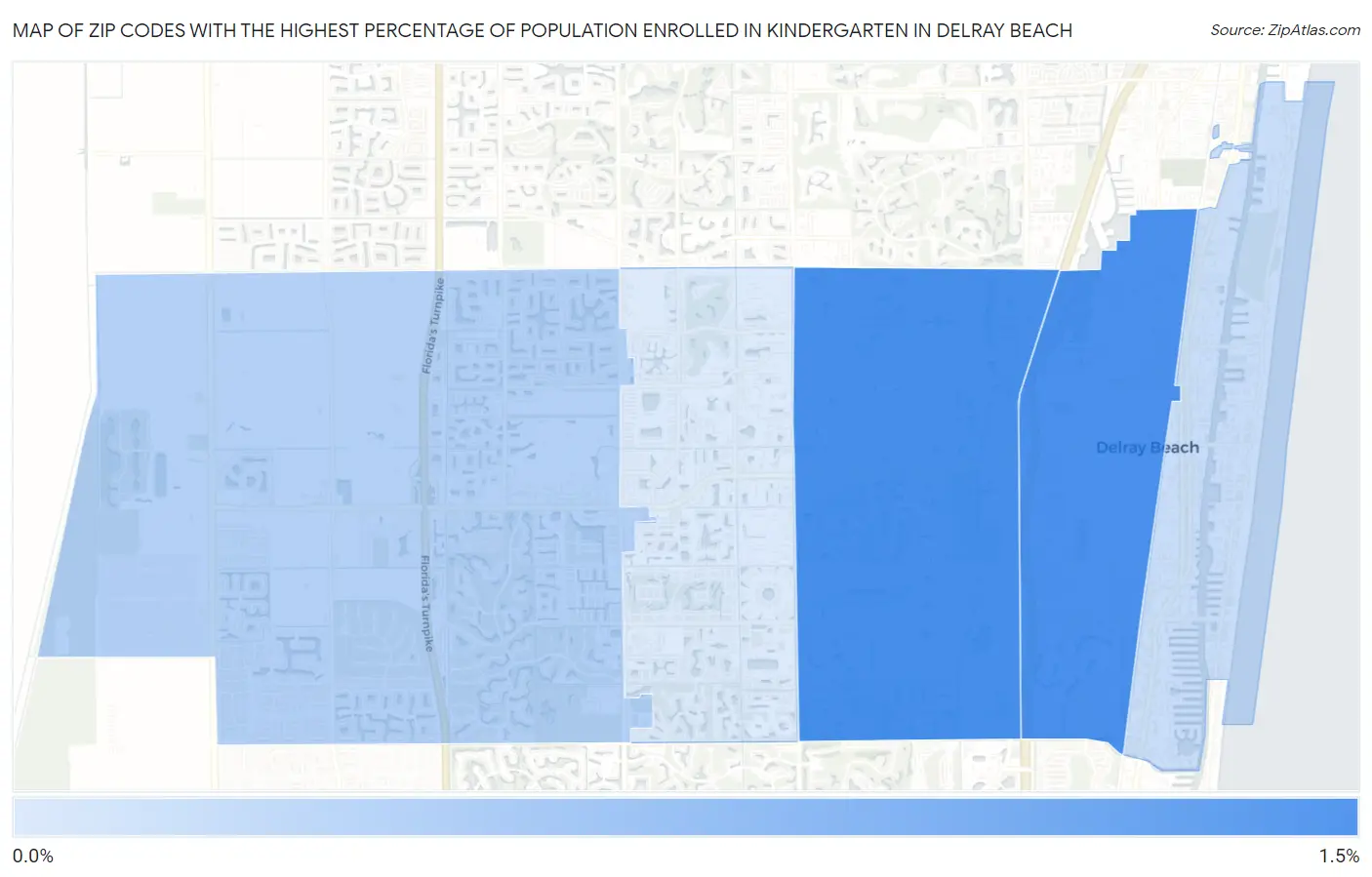 Zip Codes with the Highest Percentage of Population Enrolled in Kindergarten in Delray Beach Map