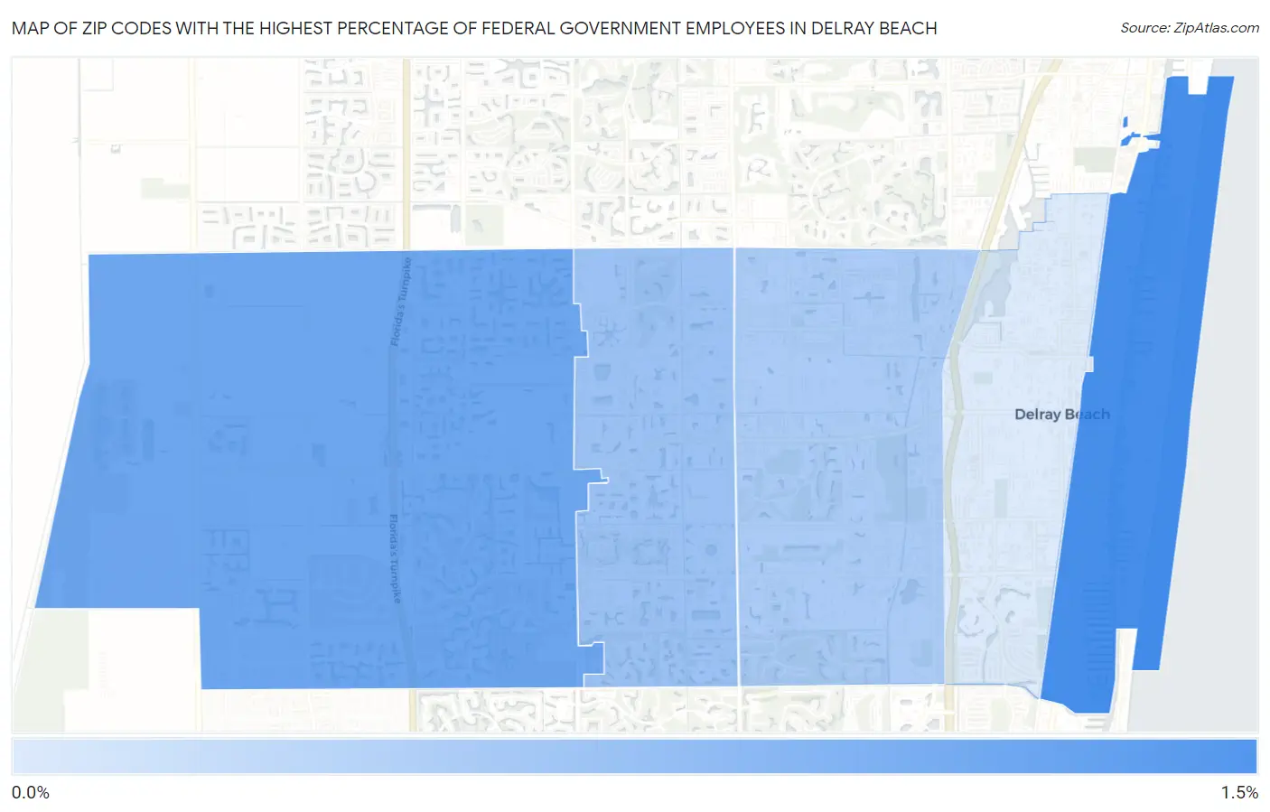 Zip Codes with the Highest Percentage of Federal Government Employees in Delray Beach Map