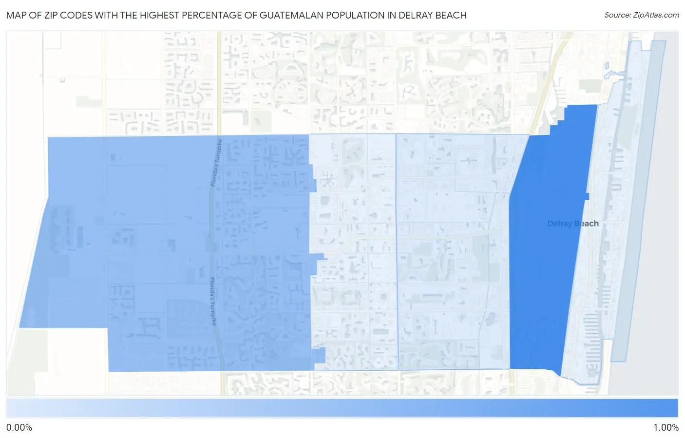 Zip Codes with the Highest Percentage of Guatemalan Population in Delray Beach Map