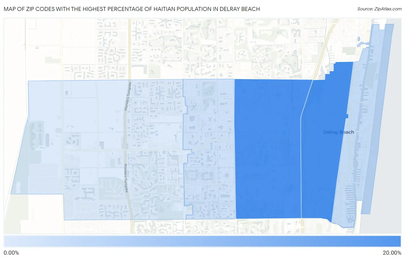 Zip Codes with the Highest Percentage of Haitian Population in Delray Beach Map