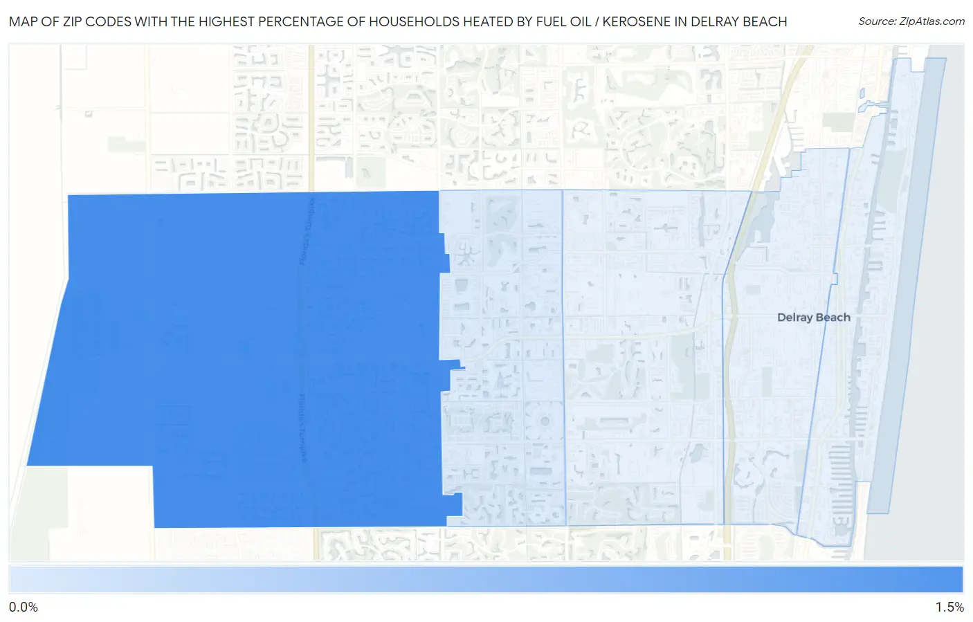 Zip Codes with the Highest Percentage of Households Heated by Fuel Oil / Kerosene in Delray Beach Map