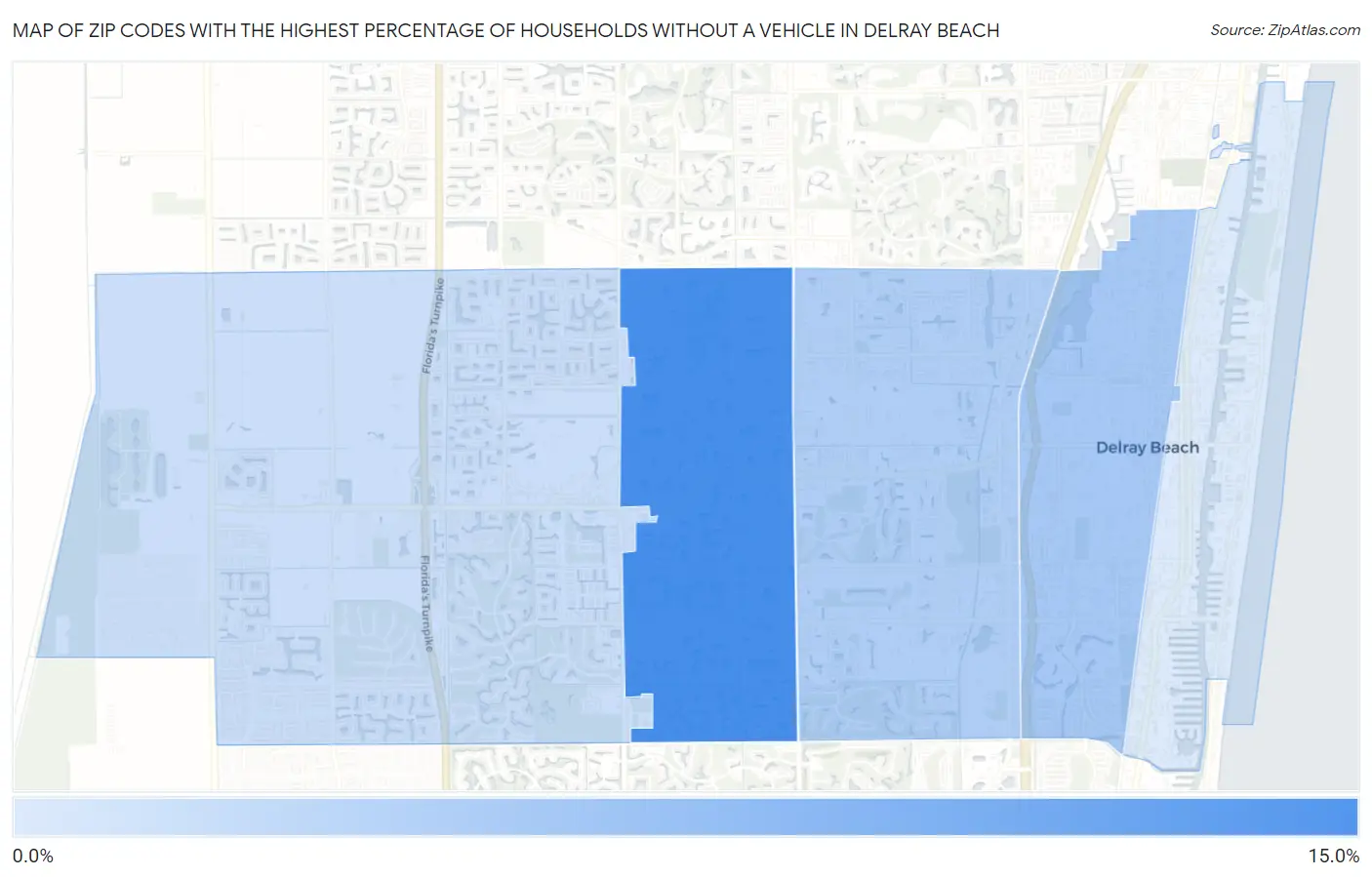 Zip Codes with the Highest Percentage of Households Without a Vehicle in Delray Beach Map