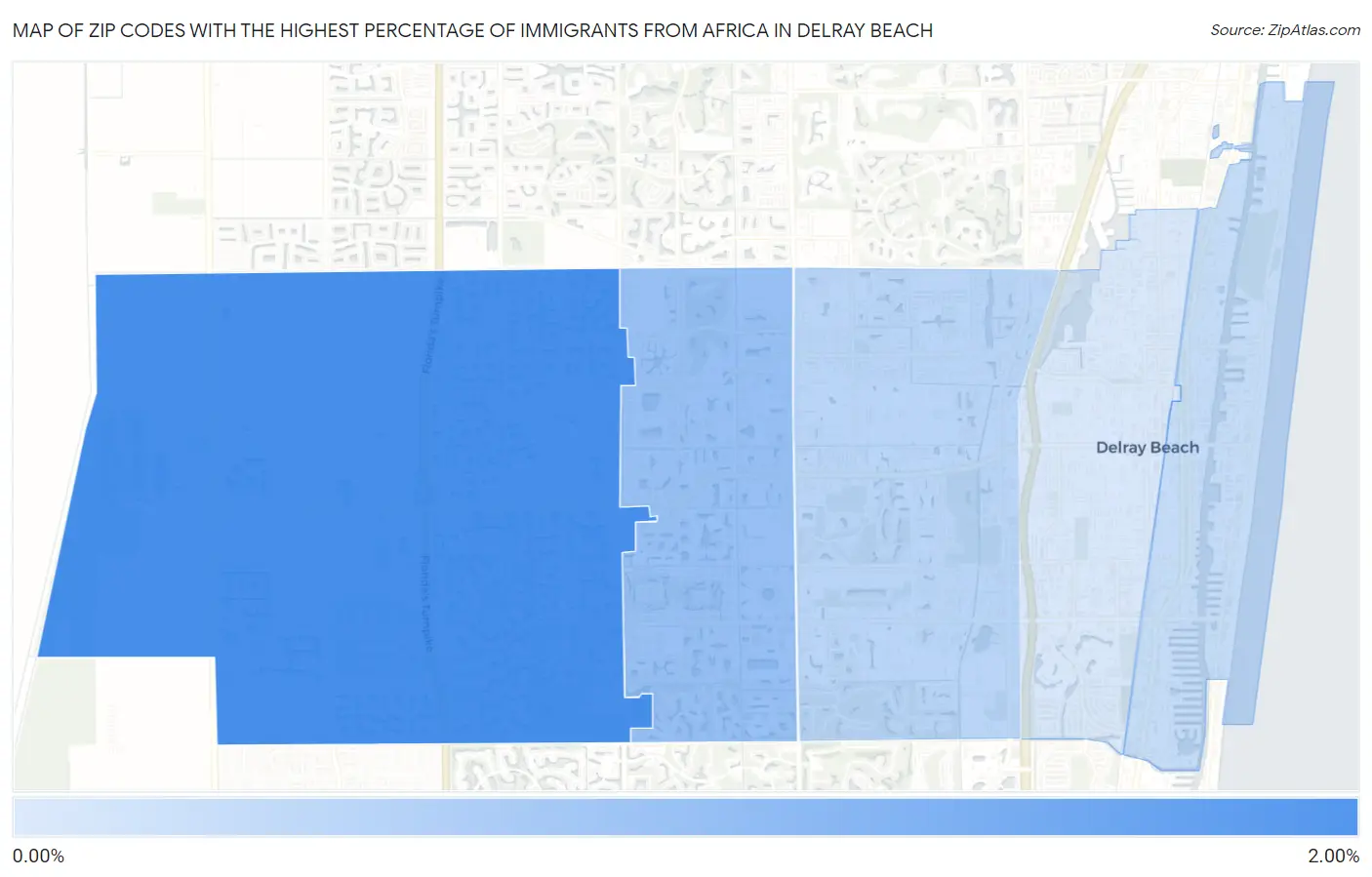 Zip Codes with the Highest Percentage of Immigrants from Africa in Delray Beach Map