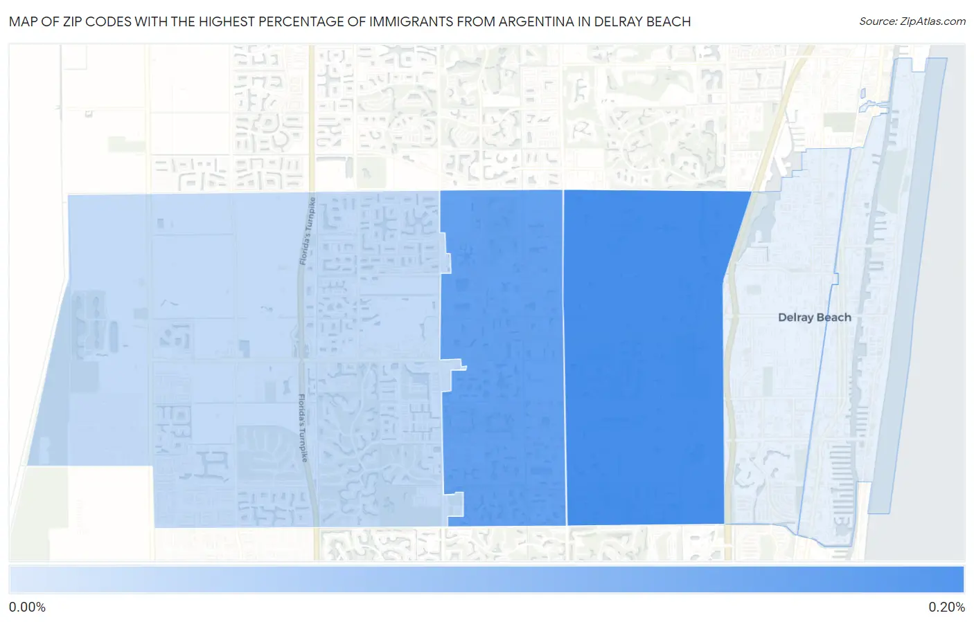 Zip Codes with the Highest Percentage of Immigrants from Argentina in Delray Beach Map