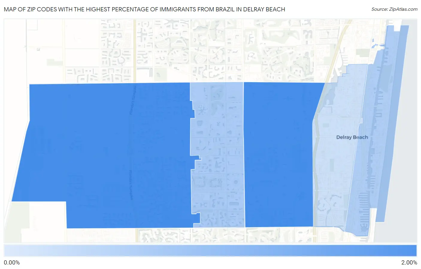 Zip Codes with the Highest Percentage of Immigrants from Brazil in Delray Beach Map