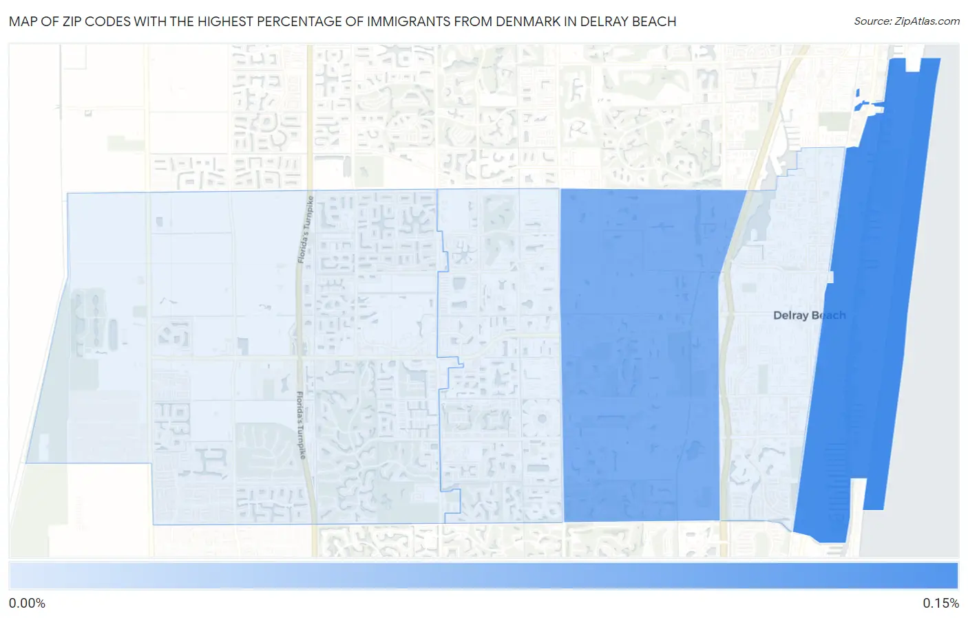Zip Codes with the Highest Percentage of Immigrants from Denmark in Delray Beach Map