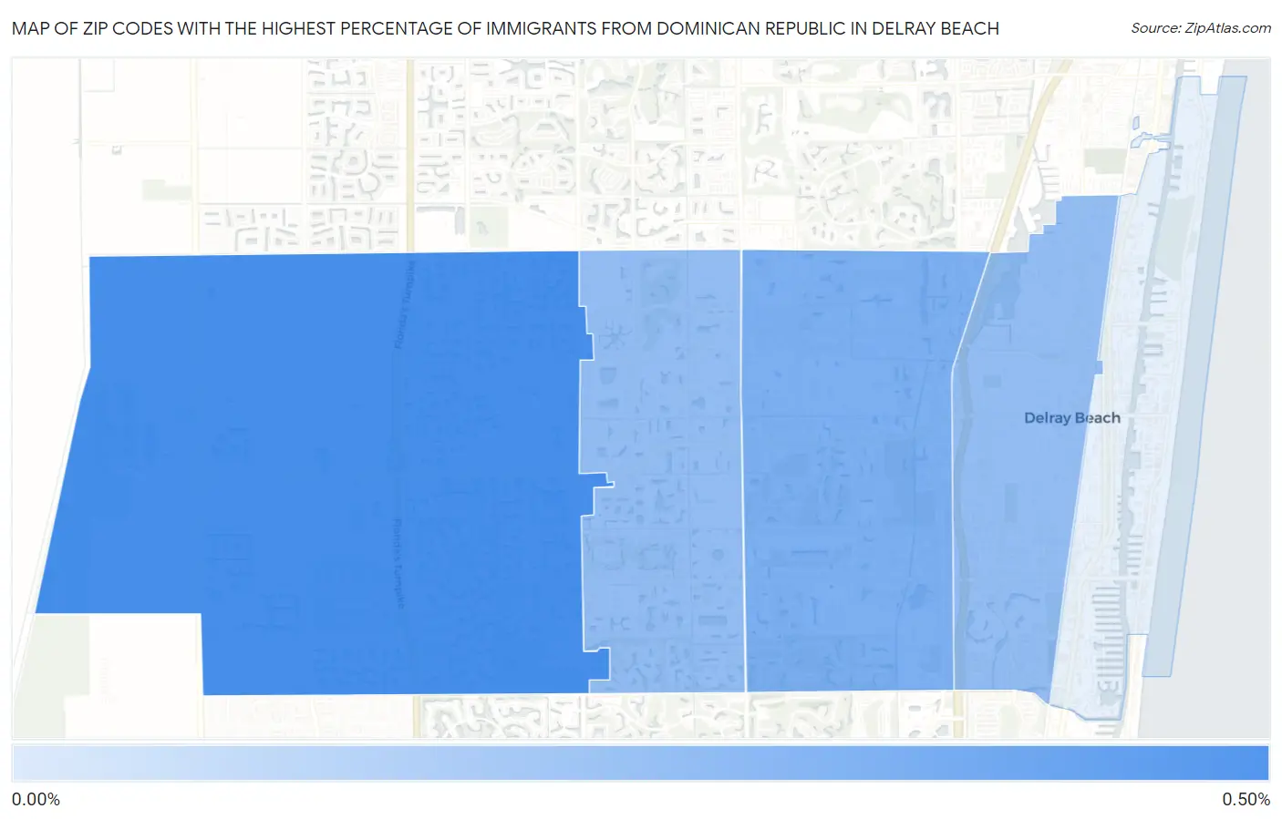 Zip Codes with the Highest Percentage of Immigrants from Dominican Republic in Delray Beach Map