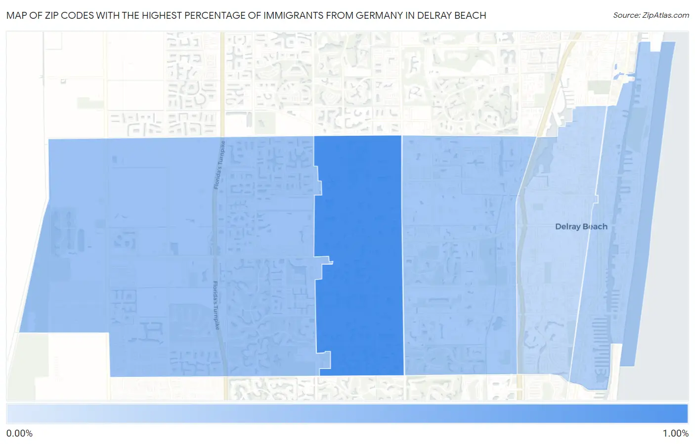 Zip Codes with the Highest Percentage of Immigrants from Germany in Delray Beach Map