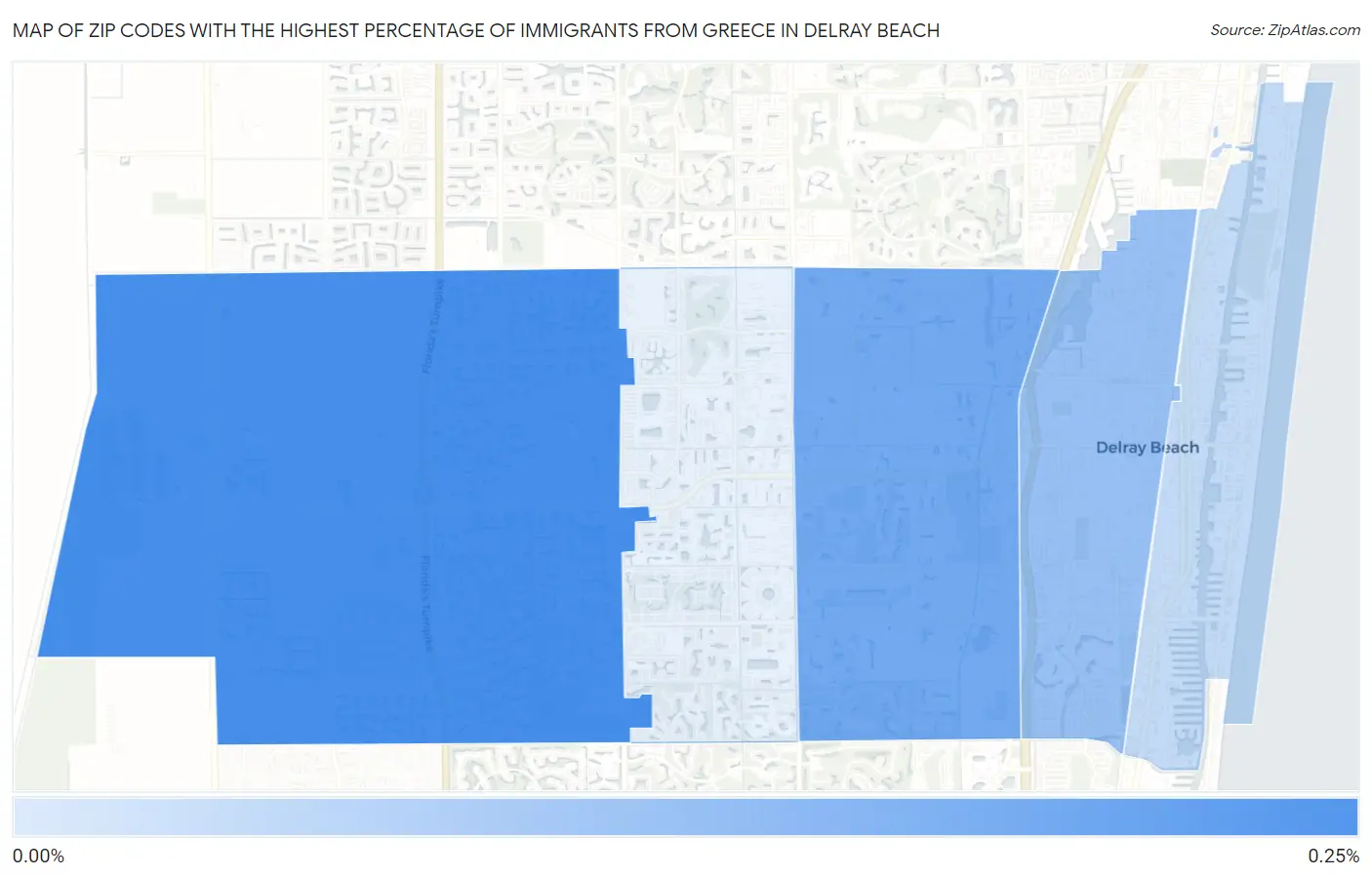 Zip Codes with the Highest Percentage of Immigrants from Greece in Delray Beach Map