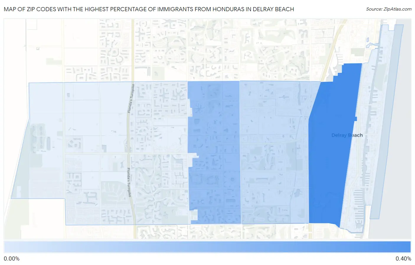Zip Codes with the Highest Percentage of Immigrants from Honduras in Delray Beach Map
