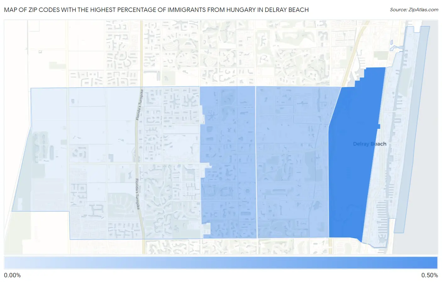 Zip Codes with the Highest Percentage of Immigrants from Hungary in Delray Beach Map